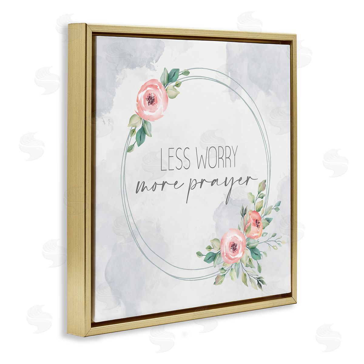 Less Worry More Prayer Florals Gold Floating Frame Canvas Wall Art, Home Decor by Kim Allen