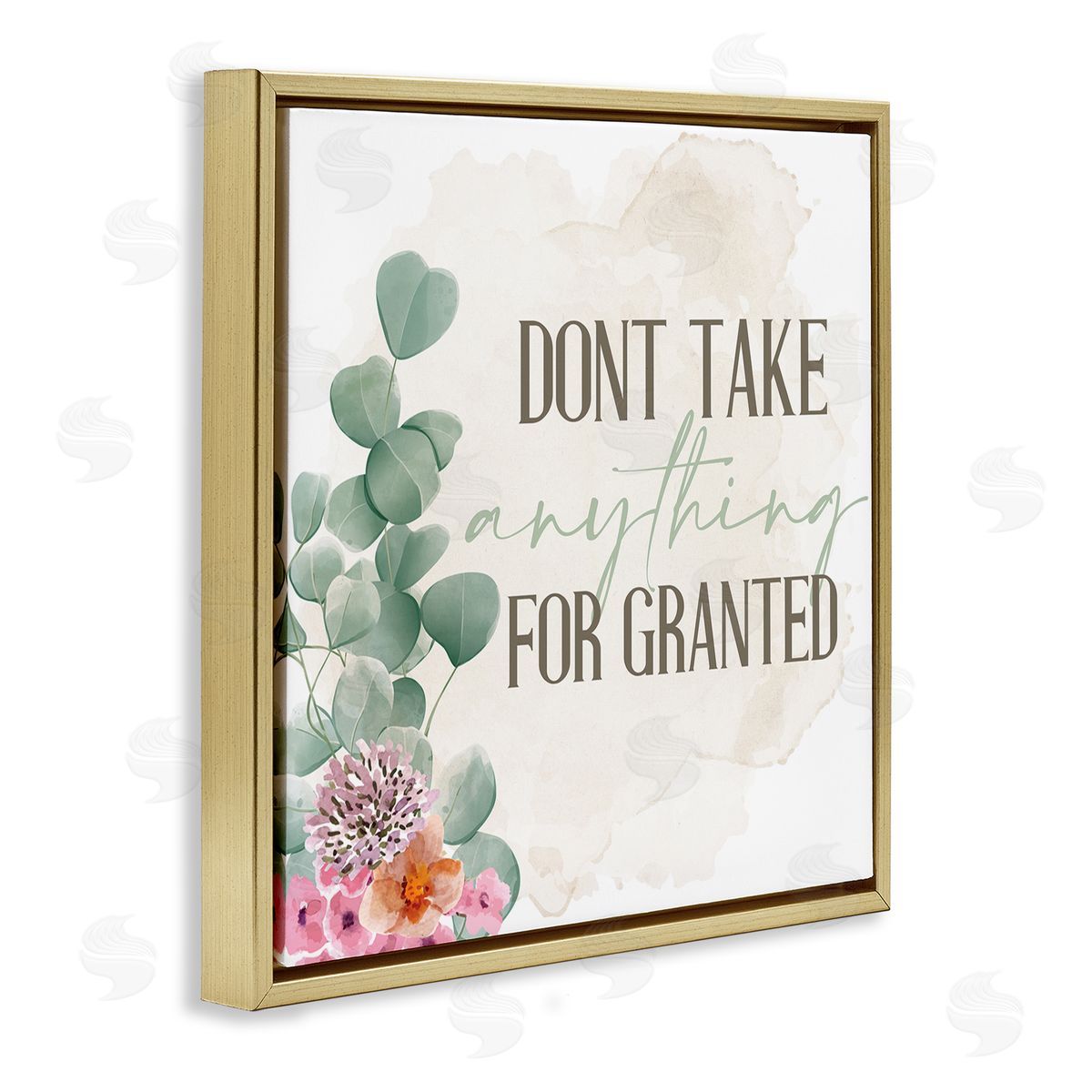 Don't Take for Granted Florals Gold Floating Frame Canvas Wall Art, Home Decor by Kim Allen