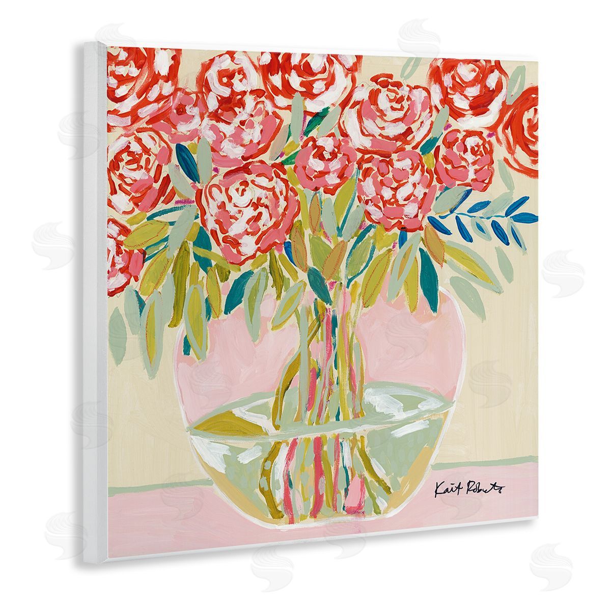 Abstract Red Pastel Floral Bouquet Wood Plaque Wall Art, Home Decor by Kait Roberts