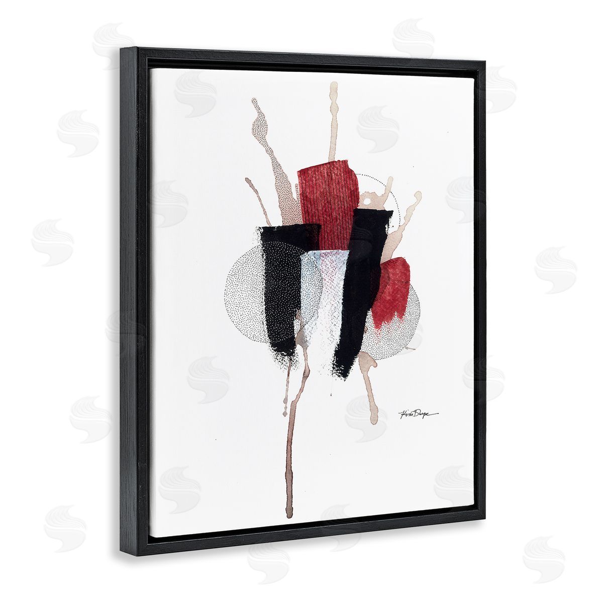 Abstract Stained Pointillism Shapes Black Floating Frame Canvas Wall Art, Home Decor by Kim Rupe