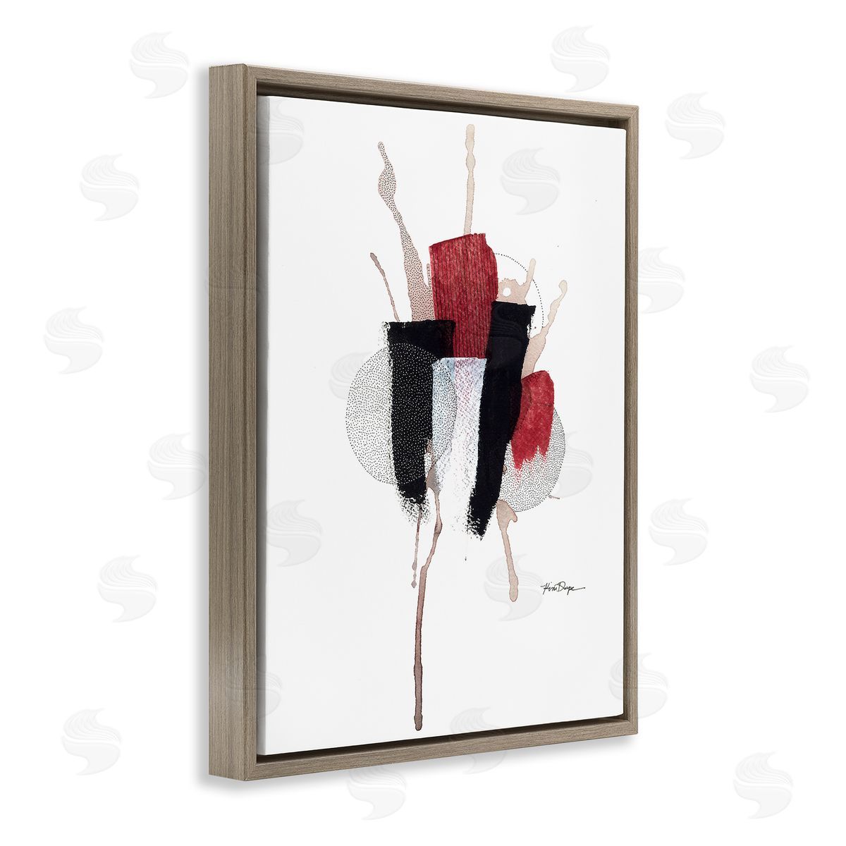 Abstract Stained Pointillism Shapes Brown Floating Frame Canvas Wall Art, Home Decor by Kim Rupe
