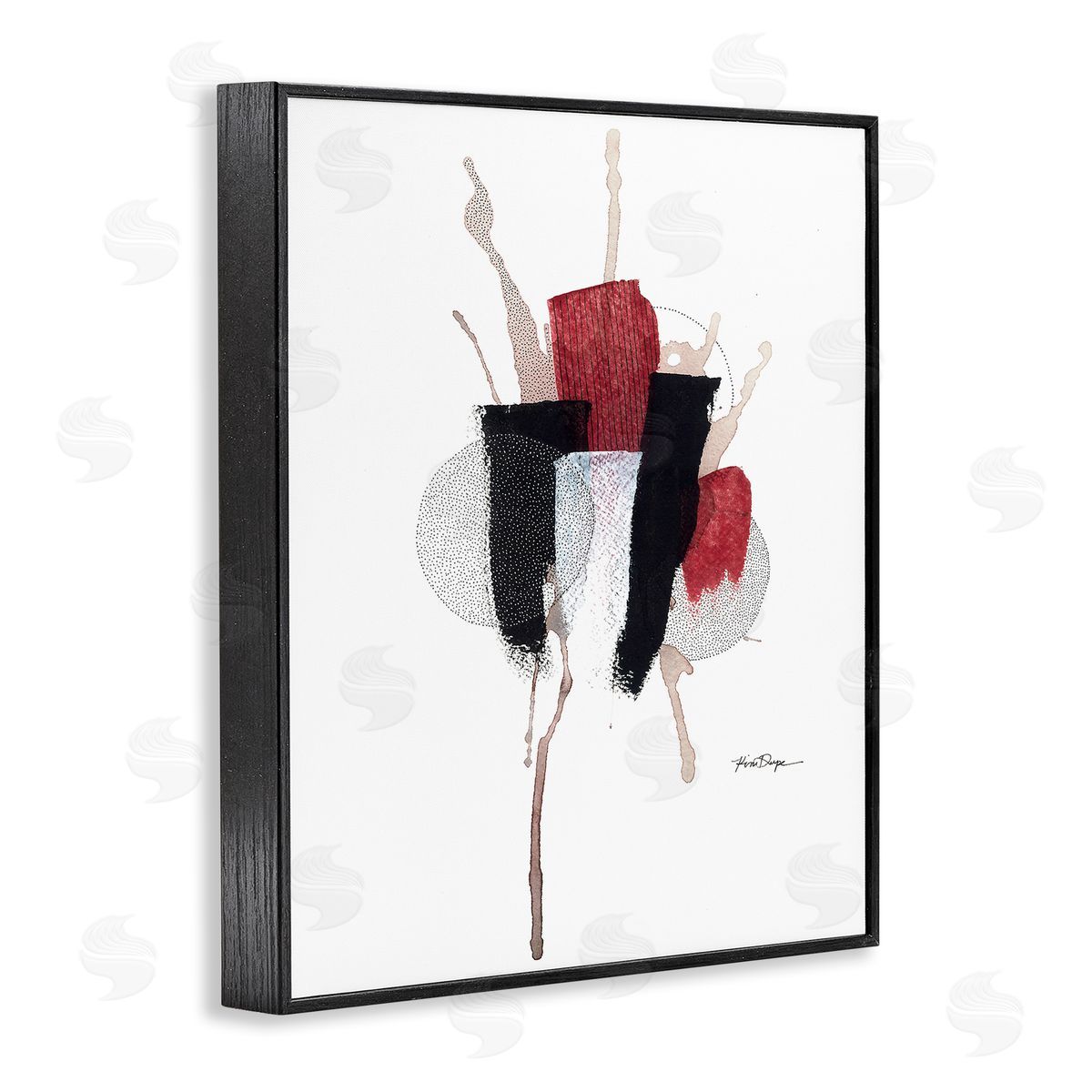 Abstract Stained Pointillism Shapes Black Frame Print Wall Art, Home Decor by Kim Rupe