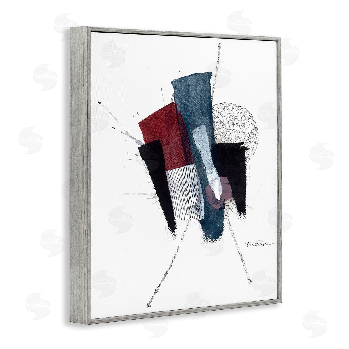 Abstract Pointillism Shapes Grey Frame Print Wall Art, Home Decor by Kim Rupe