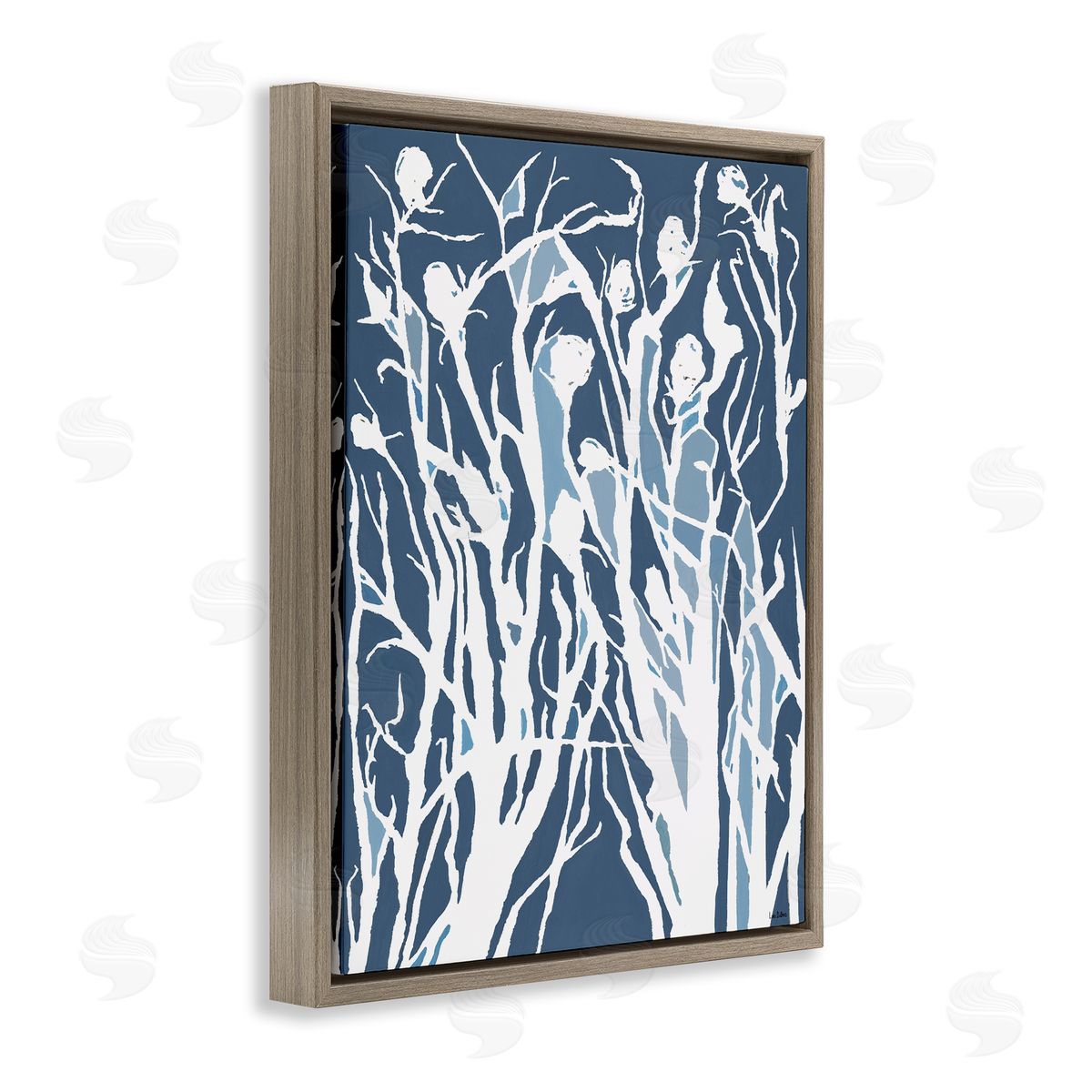 Abstract Botanical Silhouettes Blue Brown Floating Frame Canvas Wall Art, Home Decor by Lori Dubois