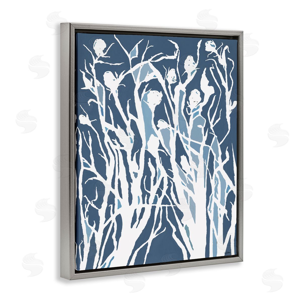 Abstract Botanical Silhouettes Blue Grey Floating Frame Canvas Wall Art, Home Decor by Lori Dubois
