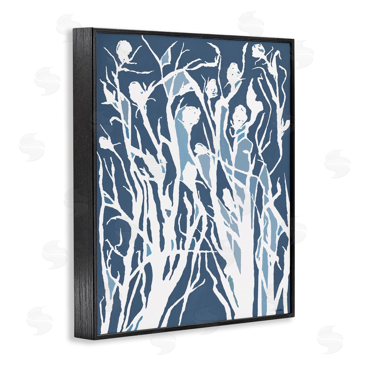 Abstract Botanical Silhouettes Blue Black Frame Print Wall Art, Home Decor by Lori Dubois