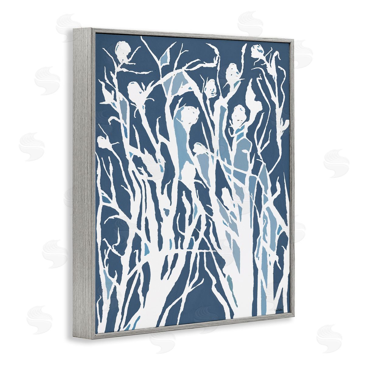 Abstract Botanical Silhouettes Blue Grey Frame Print Wall Art, Home Decor by Lori Dubois