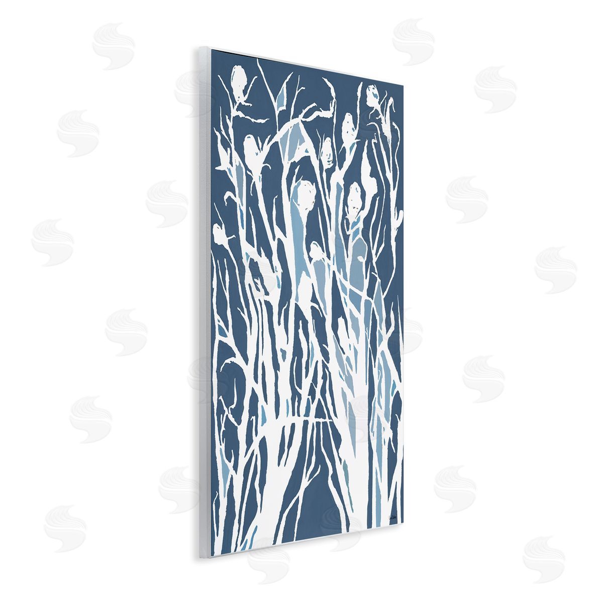 Abstract Botanical Silhouettes Blue Wood Plaque Wall Art, Home Decor by Lori Dubois