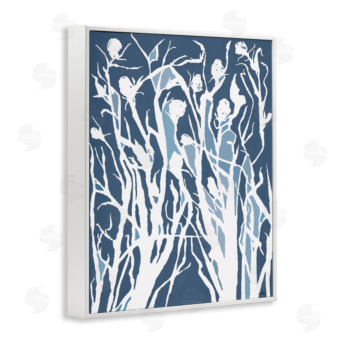 Abstract Botanical Silhouettes Blue White Frame Print Wall Art, Home Decor by Lori Dubois