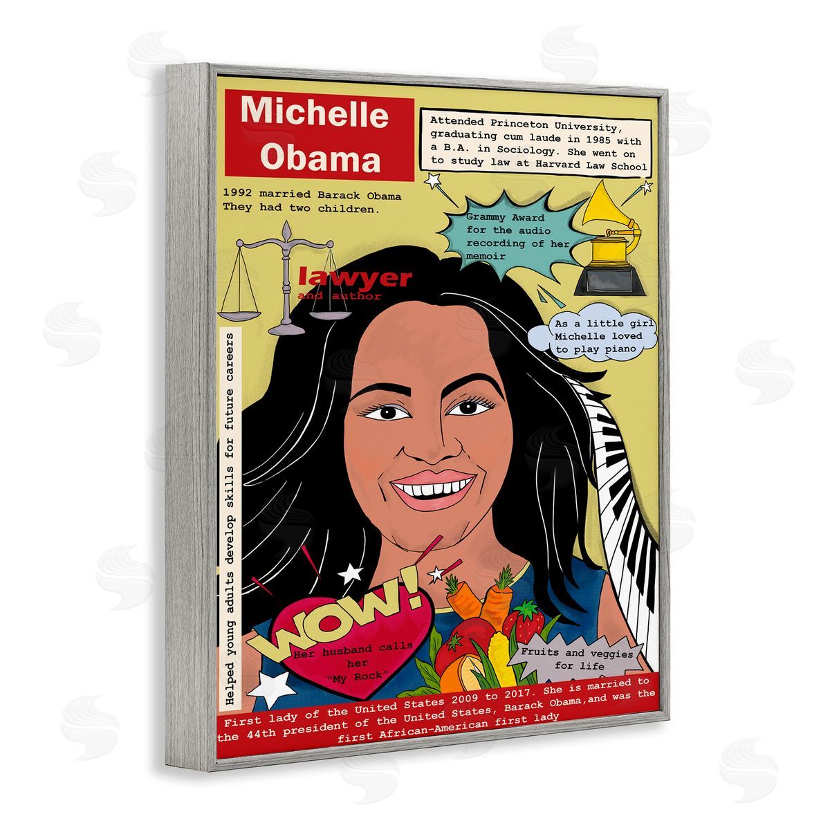 Michelle Obama Magazine Illustration Grey Frame Print Wall Art, Home Decor by Sangita Bachelet
