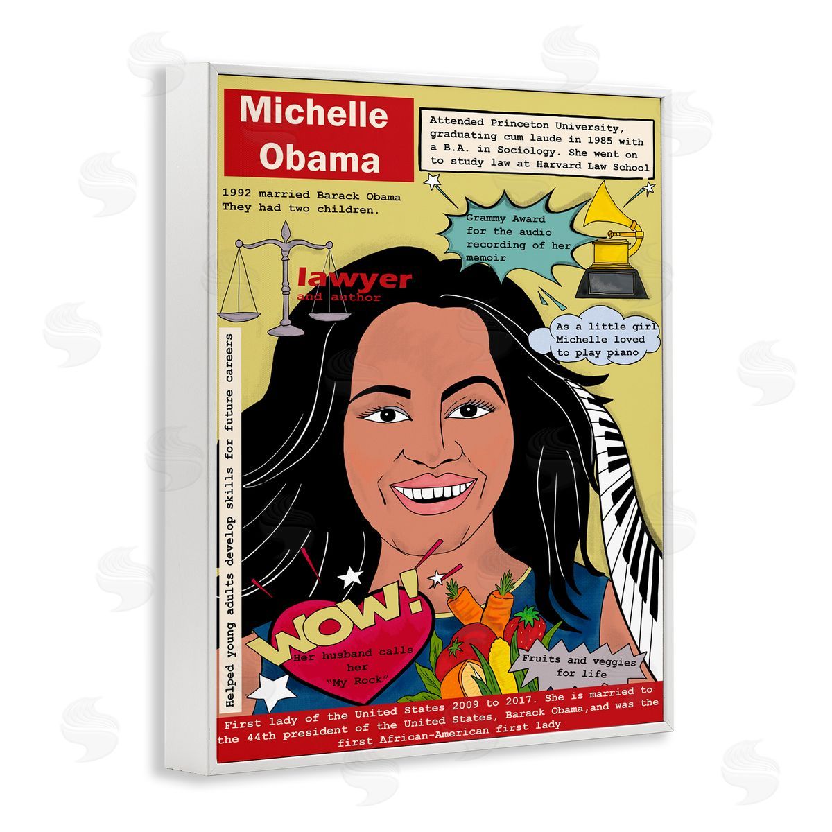 Michelle Obama Magazine Illustration White Frame Print Wall Art, Home Decor by Sangita Bachelet