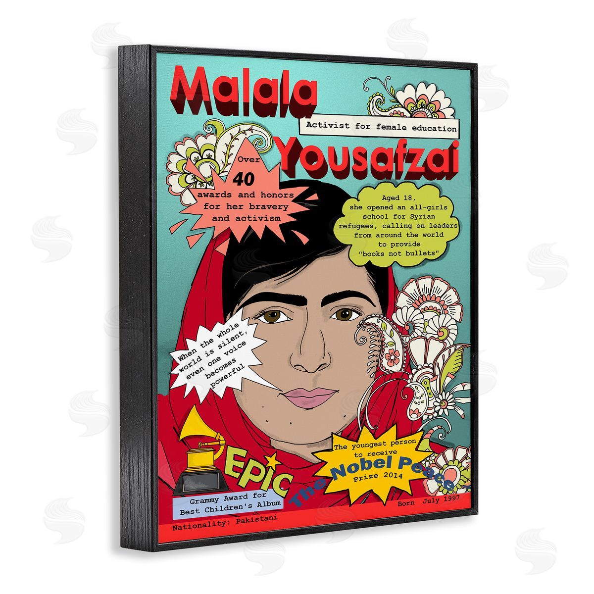Malala Yousafzai Magazine Illustration Black Frame Print Wall Art, Home Decor by Sangita Bachelet