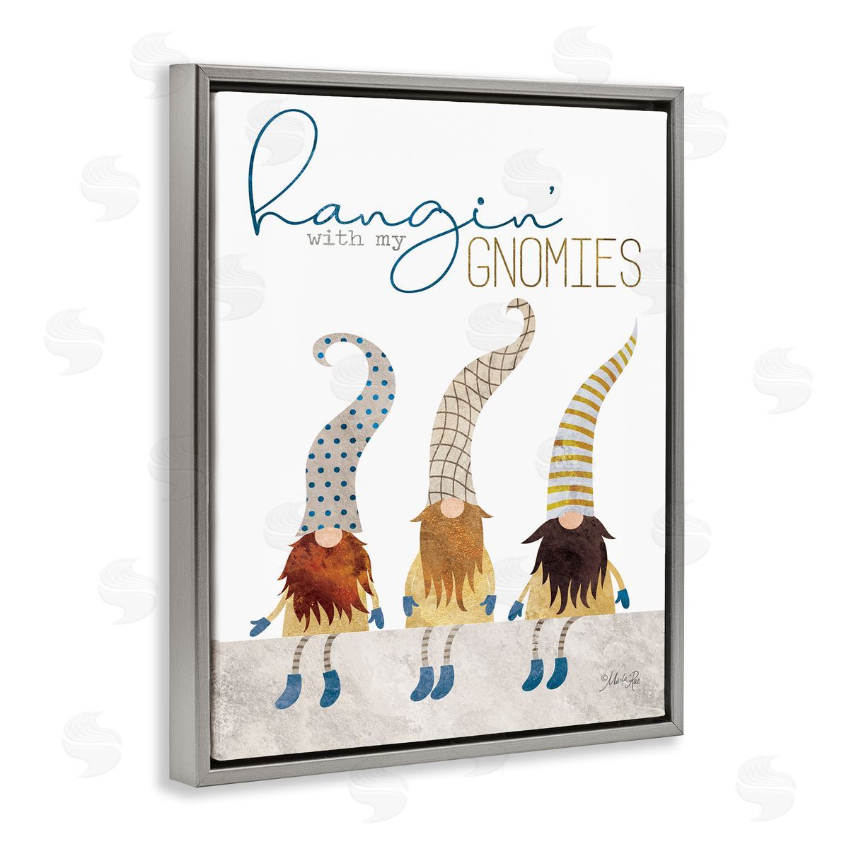 Hanging with my Gnomies Grey Floating Frame Canvas Wall Art, Home Decor by Marla Rae