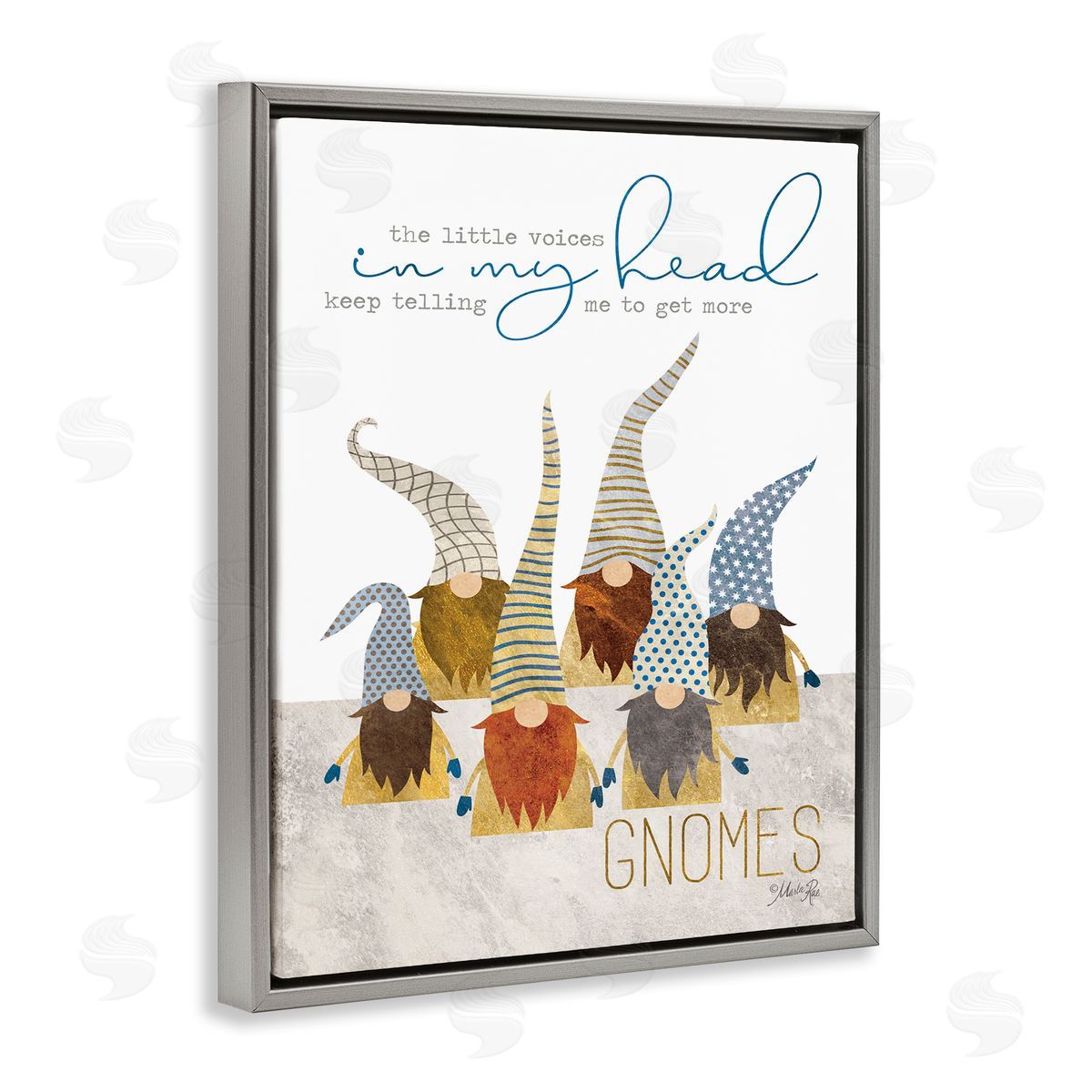 Voices Inside My Head Gnomes Grey Floating Frame Canvas Wall Art, Home Decor by Marla Rae