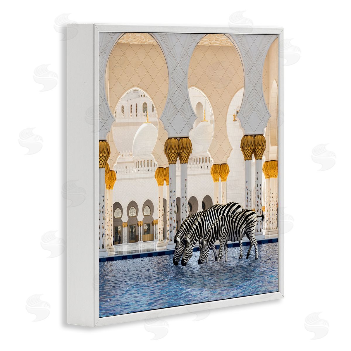 Zebras in Arabesque Arch White Frame Print Wall Art, Home Decor by Ziwei Li