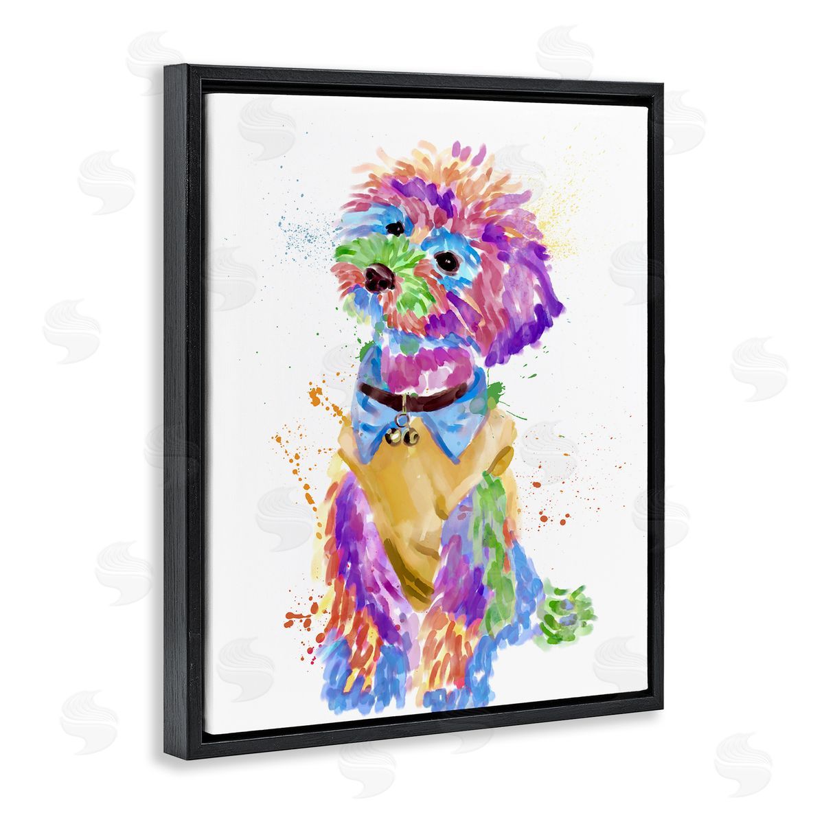 Colorful Pet Dog Bichon Black Floating Frame Canvas Wall Art, Home Decor by Ziwei Li