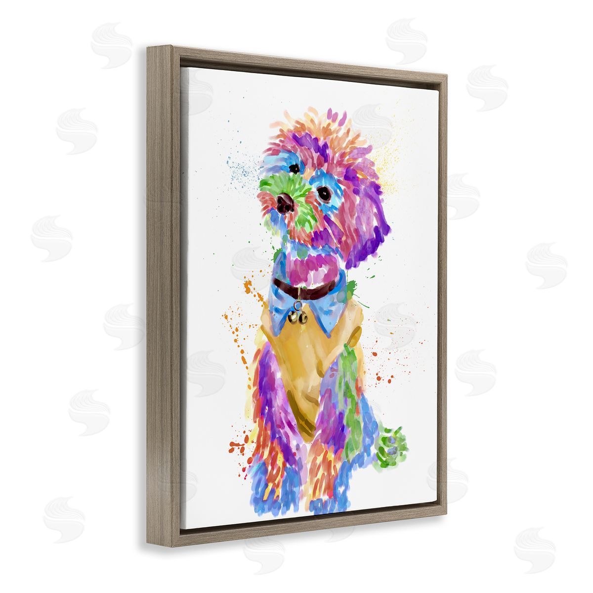 Colorful Pet Dog Bichon Brown Floating Frame Canvas Wall Art, Home Decor by Ziwei Li