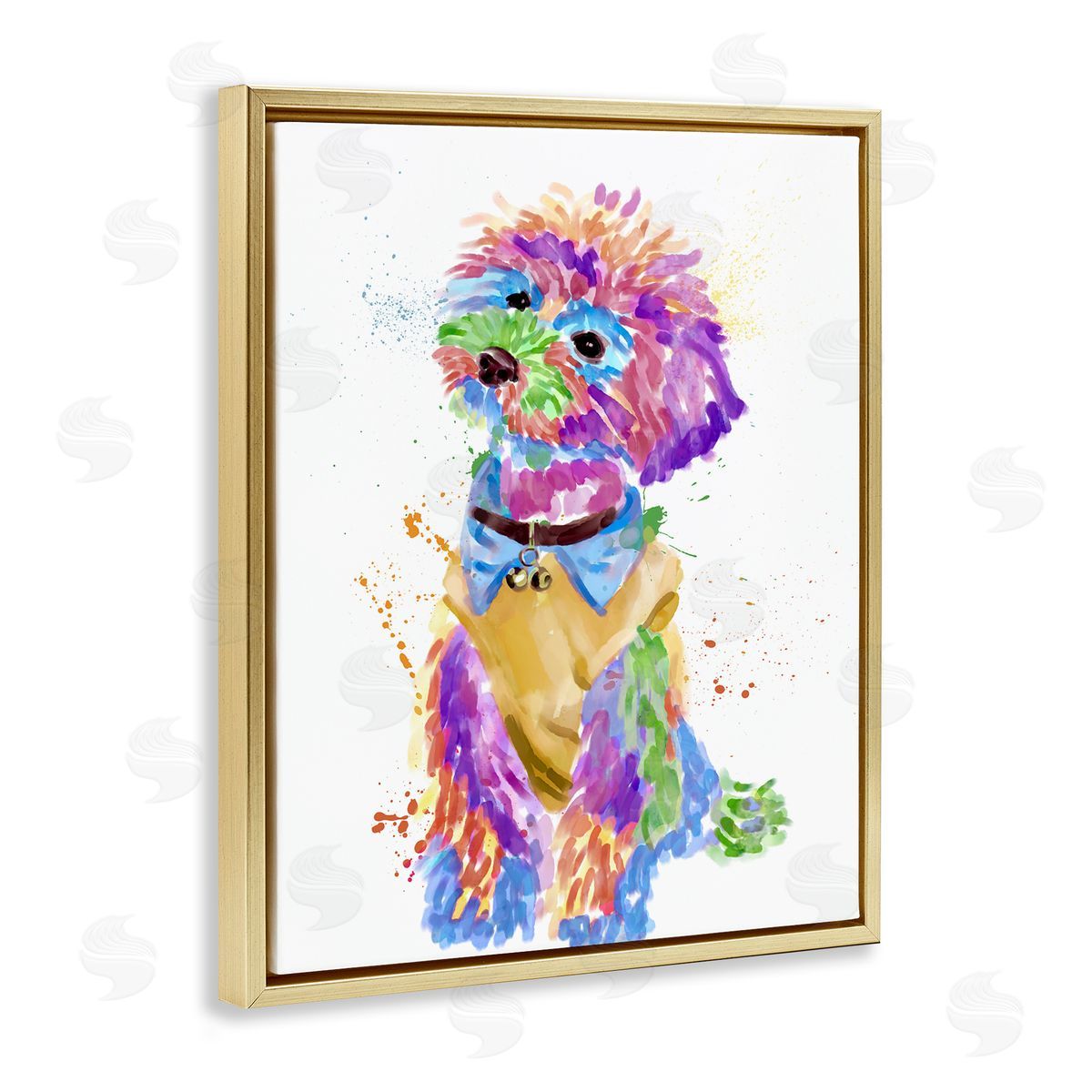 Colorful Pet Dog Bichon Gold Floating Frame Canvas Wall Art, Home Decor by Ziwei Li
