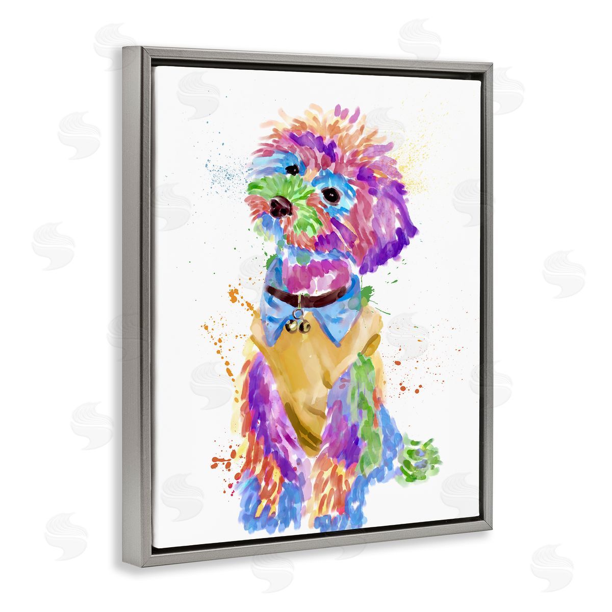 Colorful Pet Dog Bichon Grey Floating Frame Canvas Wall Art, Home Decor by Ziwei Li