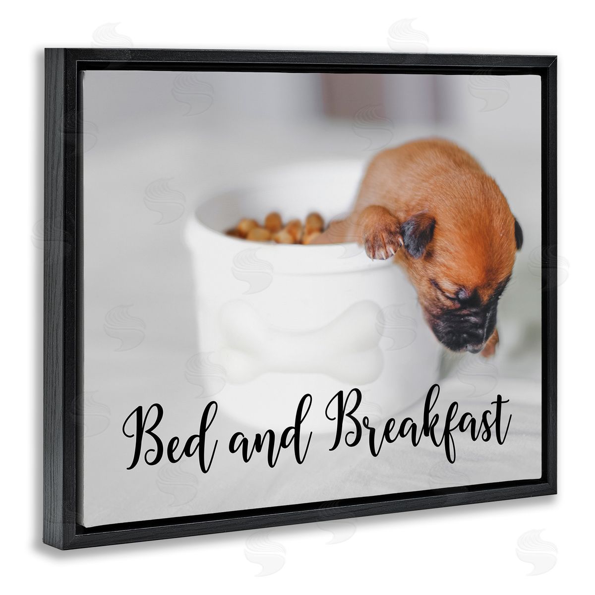Bed and Breakfast Funny Dog Black Floating Frame Canvas Wall Art, Home Decor by Ziwei Li