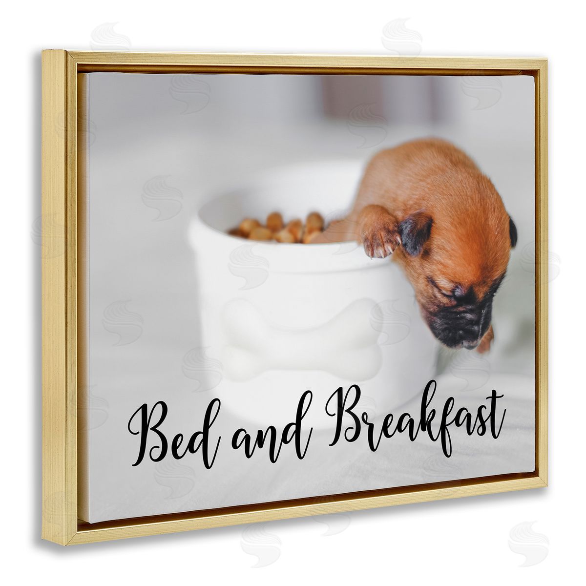 Bed and Breakfast Funny Dog Gold Floating Frame Canvas Wall Art, Home Decor by Ziwei Li