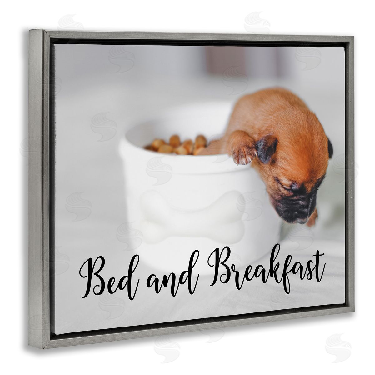 Bed and Breakfast Funny Dog Grey Floating Frame Canvas Wall Art, Home Decor by Ziwei Li