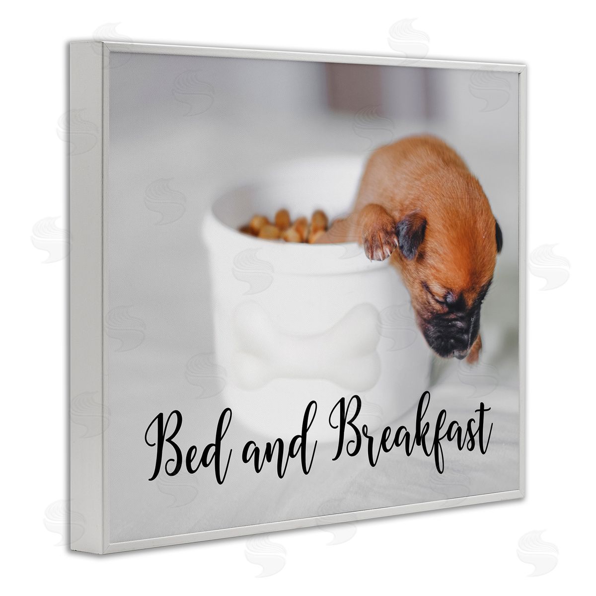 Bed and Breakfast Funny Dog White Frame Print Wall Art, Home Decor by Ziwei Li