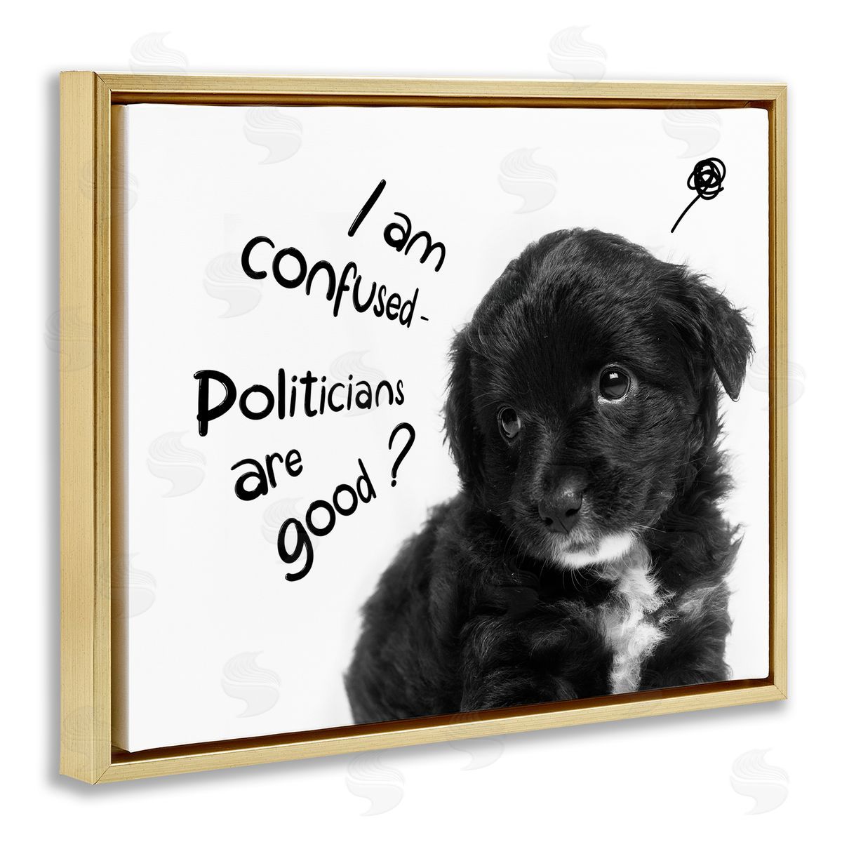 Politicians Are Good Puppy Gold Floating Frame Canvas Wall Art, Home Decor by Ziwei Li