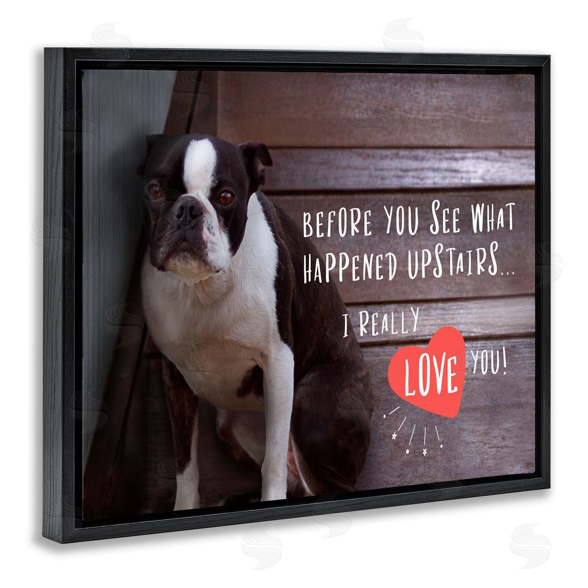 Funny I Love You Dog Black Floating Frame Canvas Wall Art, Home Decor by Ziwei Li