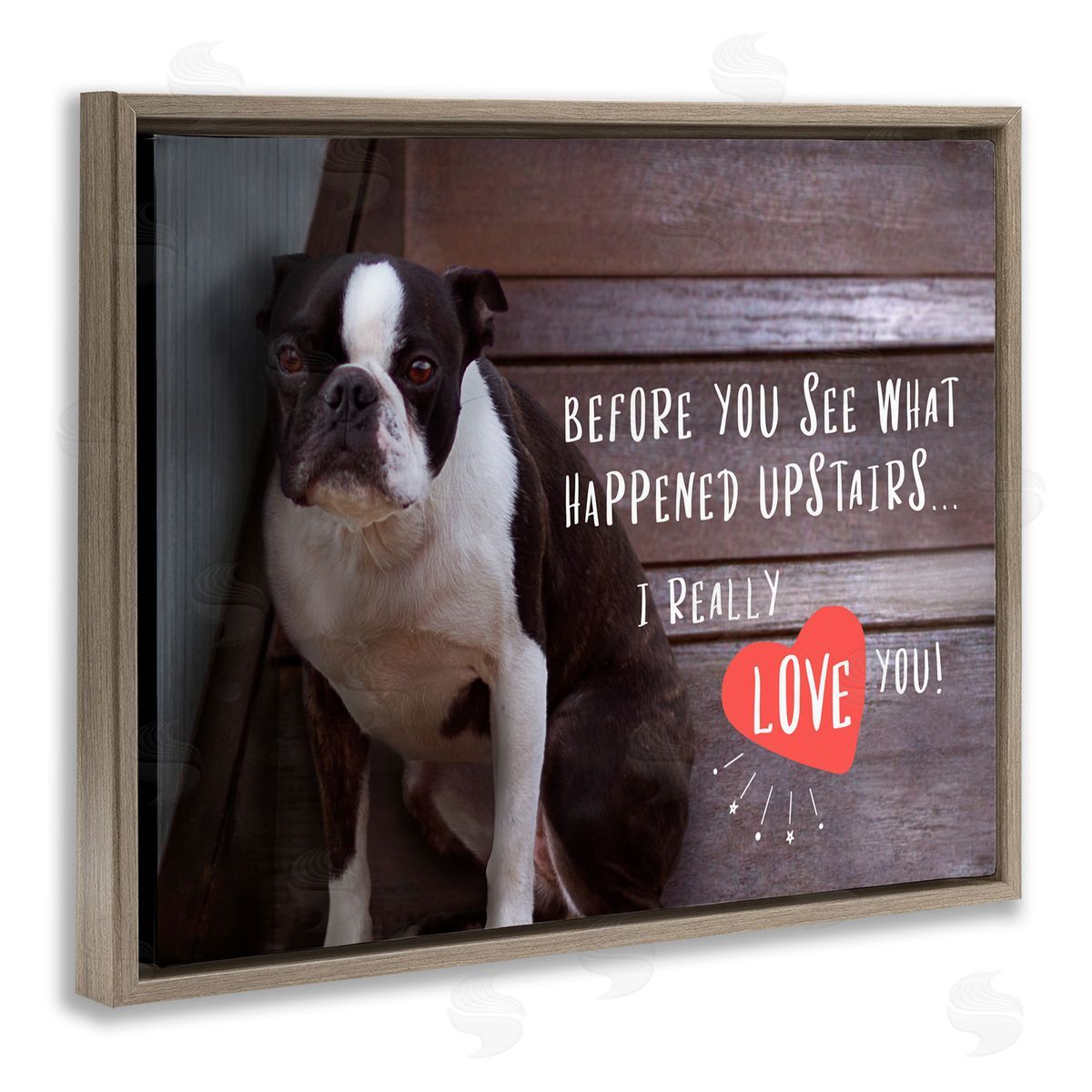 Funny I Love You Dog Brown Floating Frame Canvas Wall Art, Home Decor by Ziwei Li