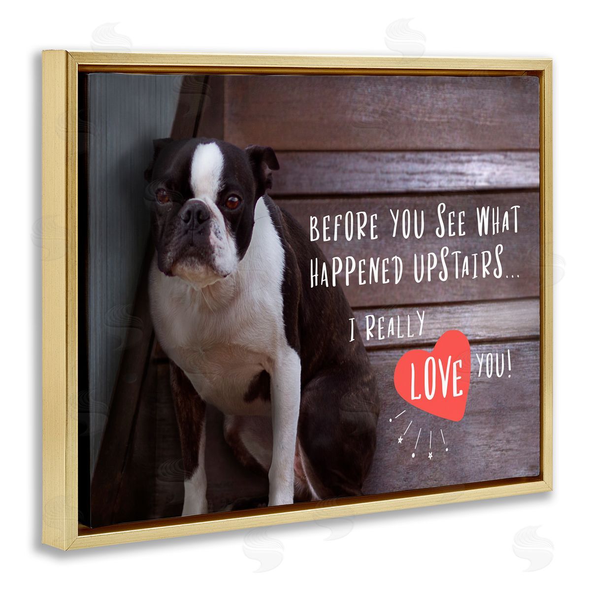 Funny I Love You Dog Gold Floating Frame Canvas Wall Art, Home Decor by Ziwei Li