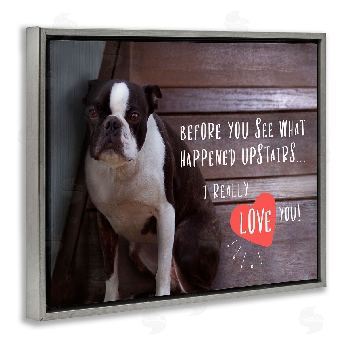 Funny I Love You Dog Grey Floating Frame Canvas Wall Art, Home Decor by Ziwei Li