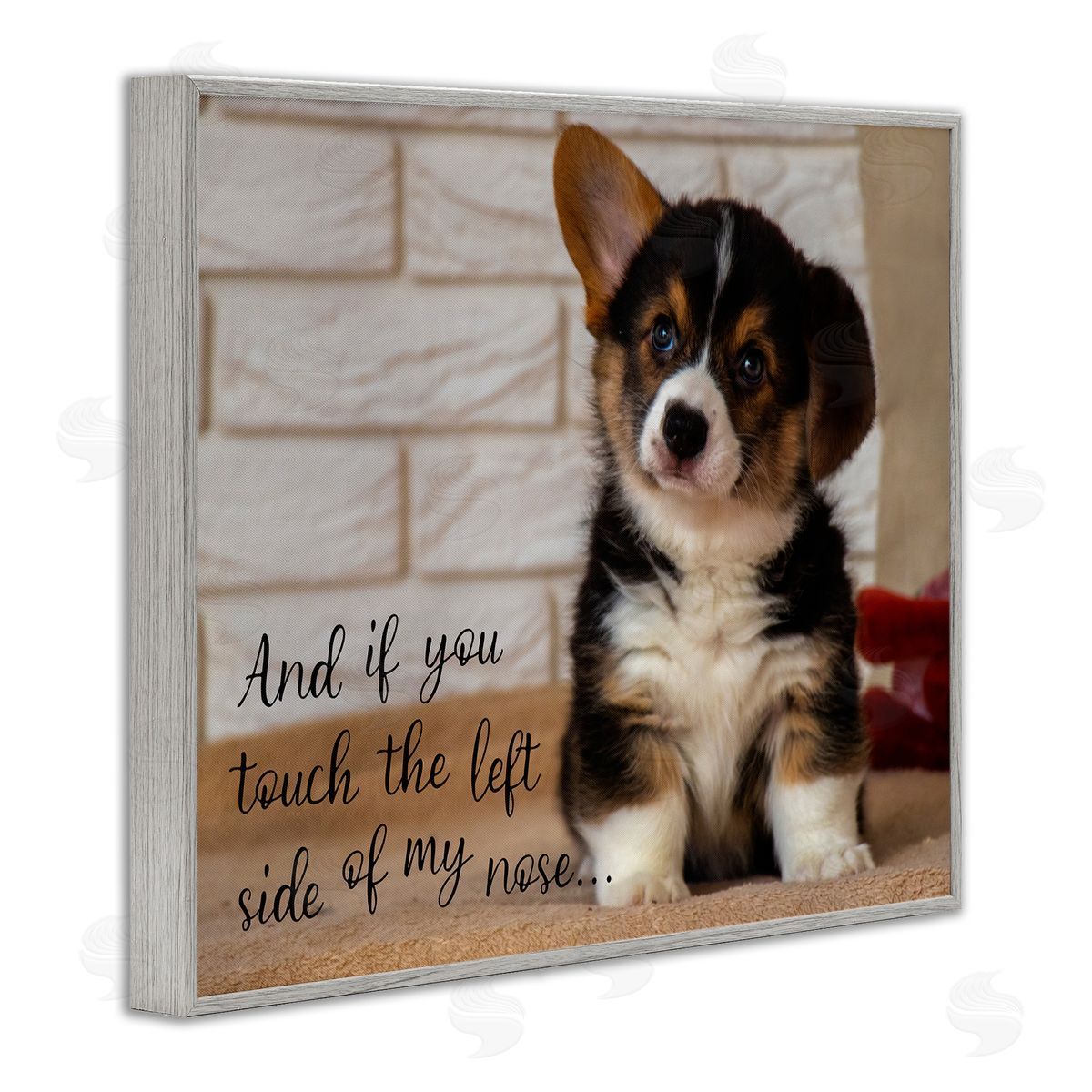 Touch Left Side Funny Dog Grey Frame Print Wall Art, Home Decor by Ziwei Li