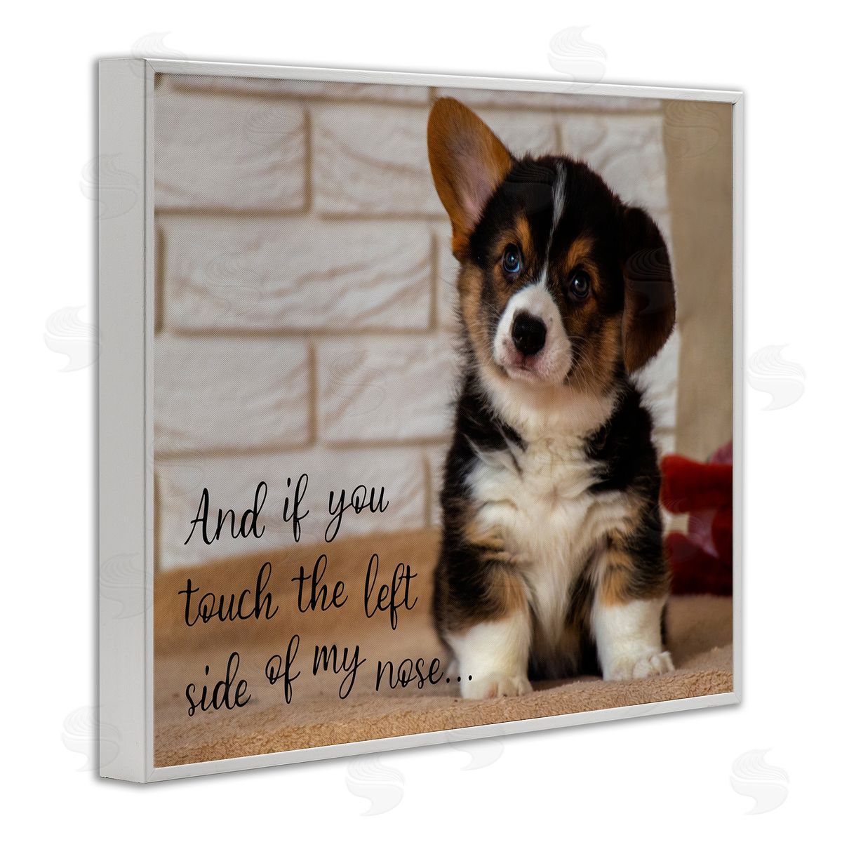 Touch Left Side Funny Dog White Frame Print Wall Art, Home Decor by Ziwei Li