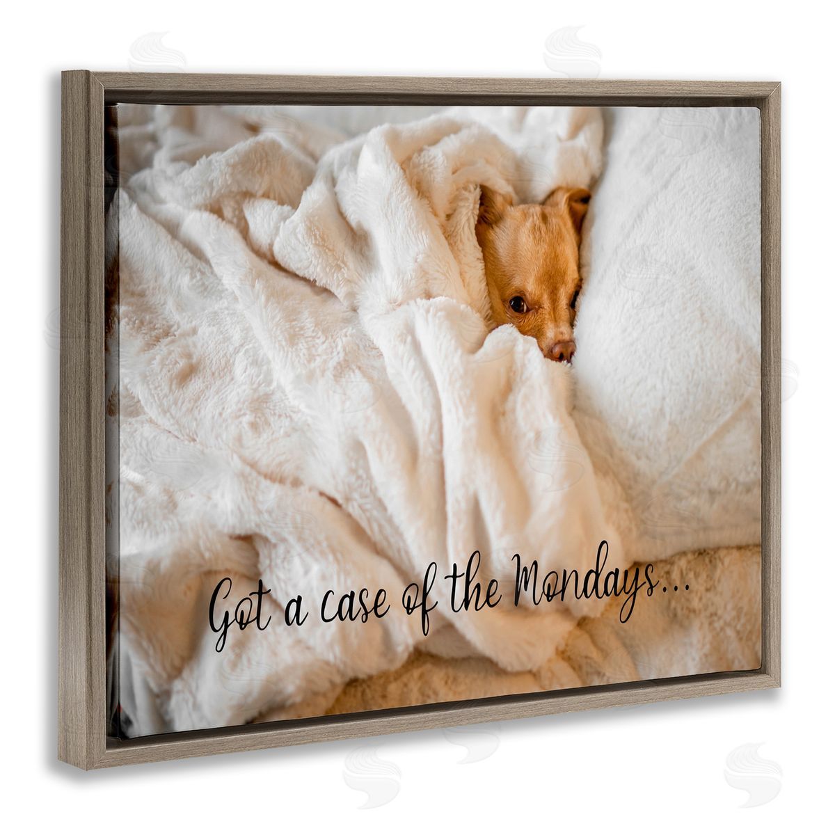 Case of the Mondays Dog Brown Floating Frame Canvas Wall Art, Home Decor by Ziwei Li