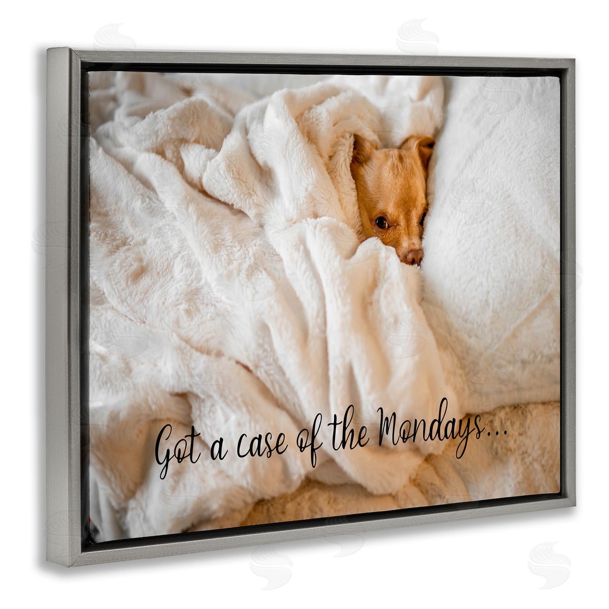 Case of the Mondays Dog Grey Floating Frame Canvas Wall Art, Home Decor by Ziwei Li
