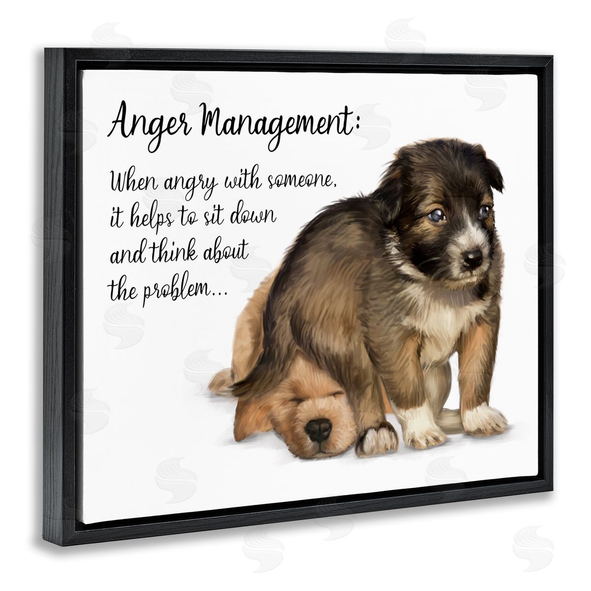 Anger Management Advice Puppy Black Floating Frame Canvas Wall Art, Home Decor by Ziwei Li