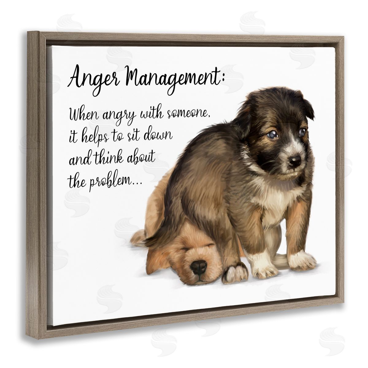Anger Management Advice Puppy Brown Floating Frame Canvas Wall Art, Home Decor by Ziwei Li