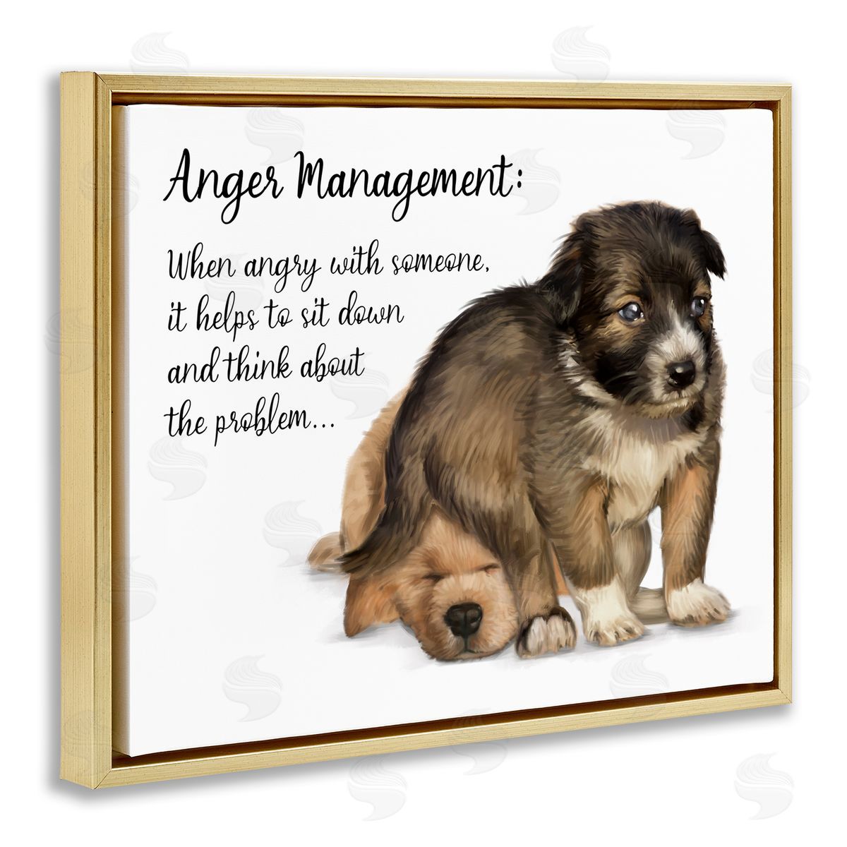 Anger Management Advice Puppy Gold Floating Frame Canvas Wall Art, Home Decor by Ziwei Li