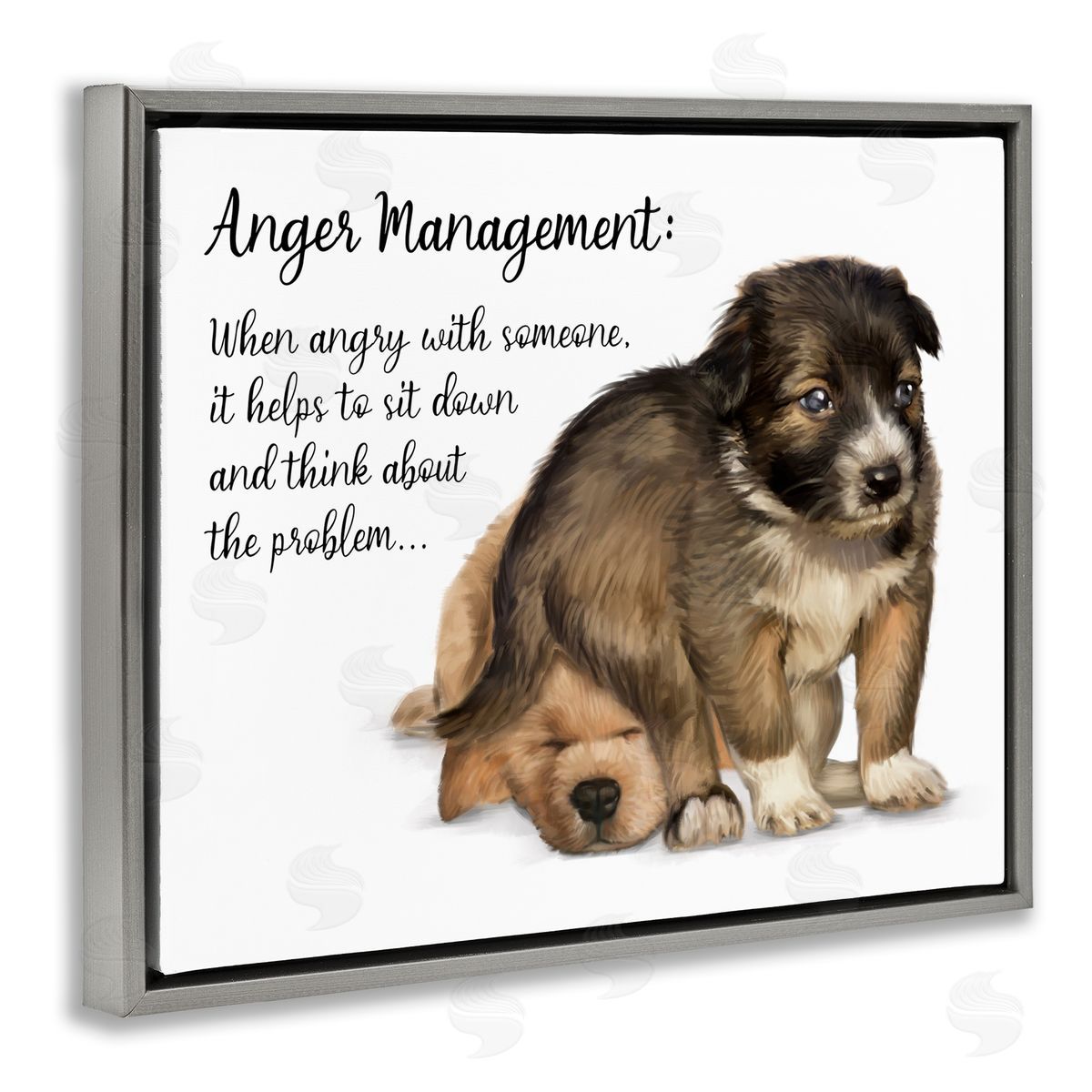 Anger Management Advice Puppy Grey Floating Frame Canvas Wall Art, Home Decor by Ziwei Li