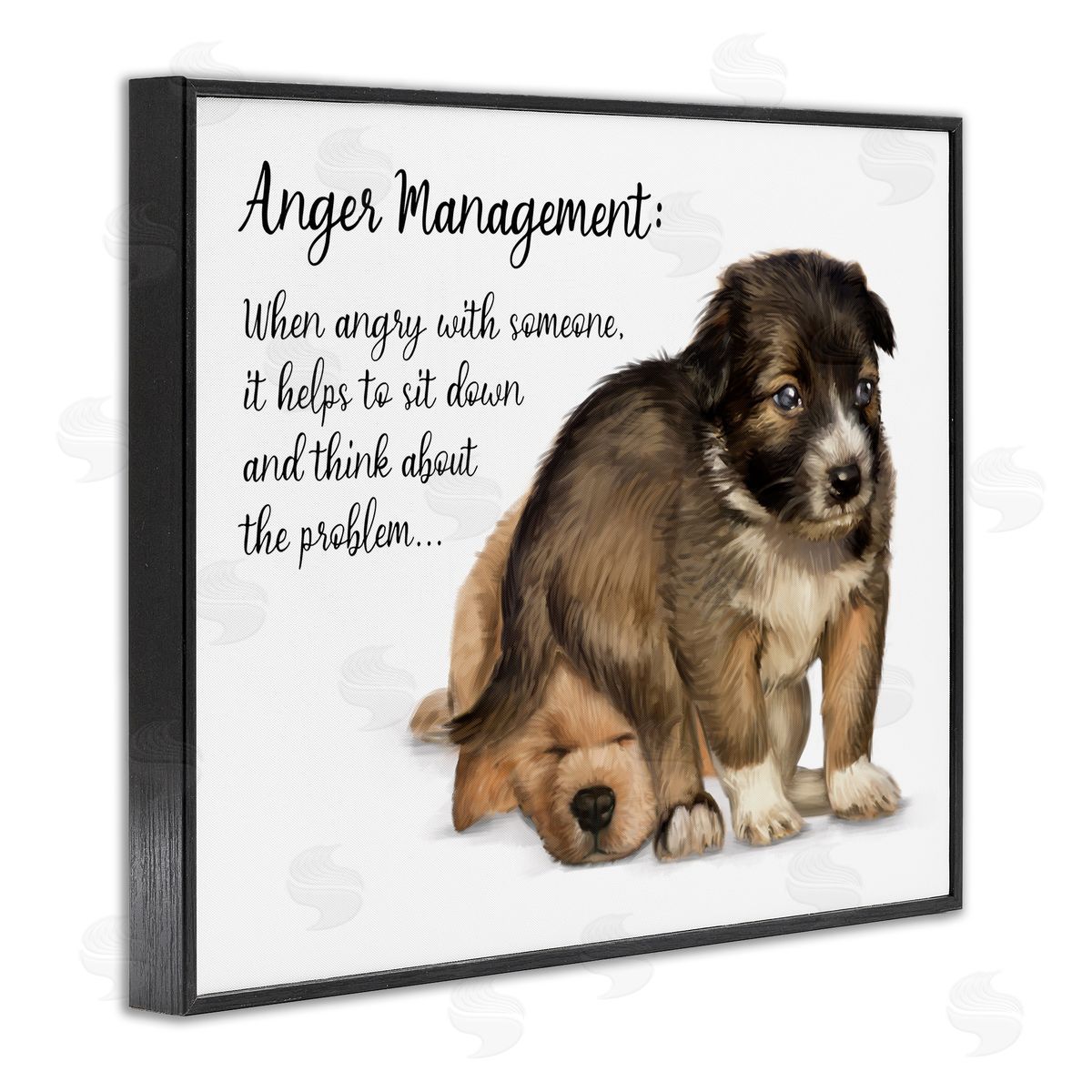 Anger Management Advice Puppy Black Frame Print Wall Art, Home Decor by Ziwei Li