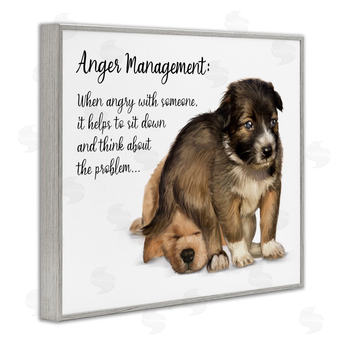 Anger Management Advice Puppy Grey Frame Print Wall Art, Home Decor by Ziwei Li
