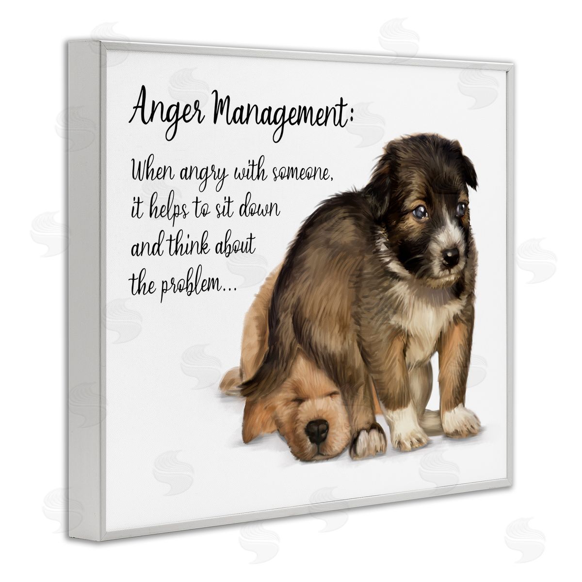 Anger Management Advice Puppy White Frame Print Wall Art, Home Decor by Ziwei Li