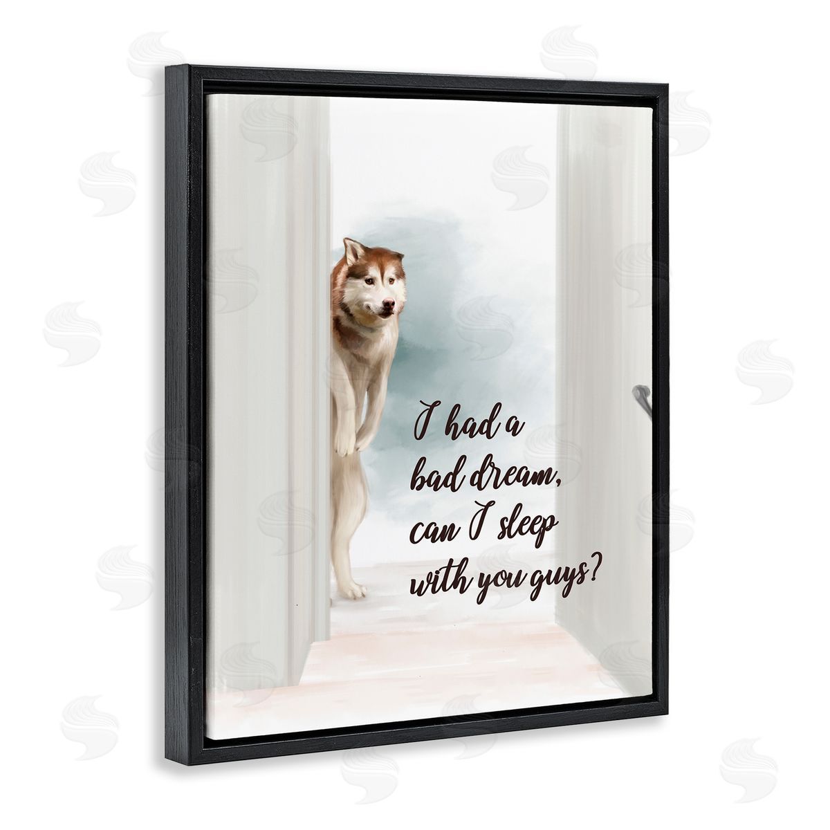 Bad Dream Funny Dog Black Floating Frame Canvas Wall Art, Home Decor by Ziwei Li