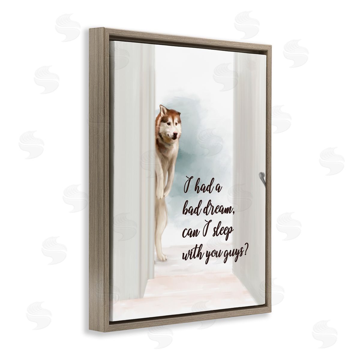 Bad Dream Funny Dog Brown Floating Frame Canvas Wall Art, Home Decor by Ziwei Li