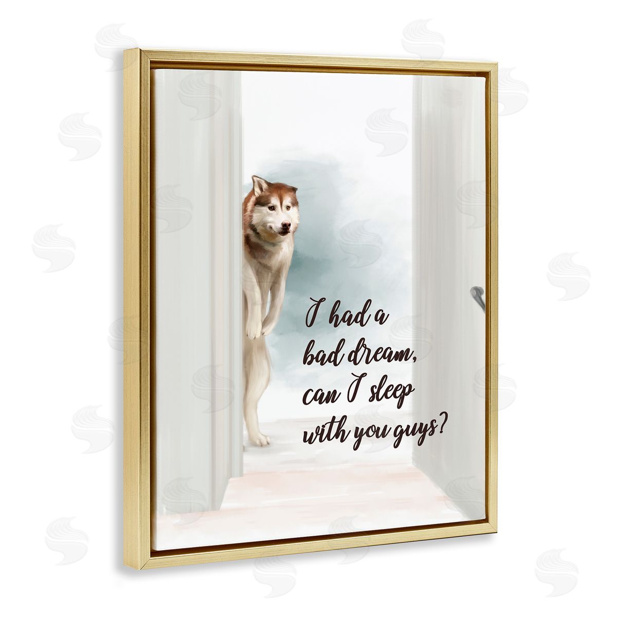 Bad Dream Funny Dog Gold Floating Frame Canvas Wall Art, Home Decor by Ziwei Li