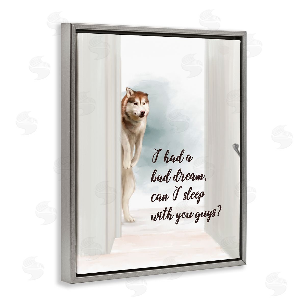 Bad Dream Funny Dog Grey Floating Frame Canvas Wall Art, Home Decor by Ziwei Li
