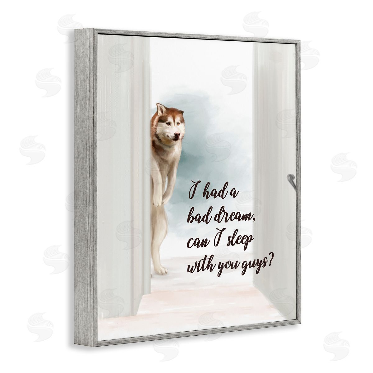 Bad Dream Funny Dog Grey Frame Print Wall Art, Home Decor by Ziwei Li