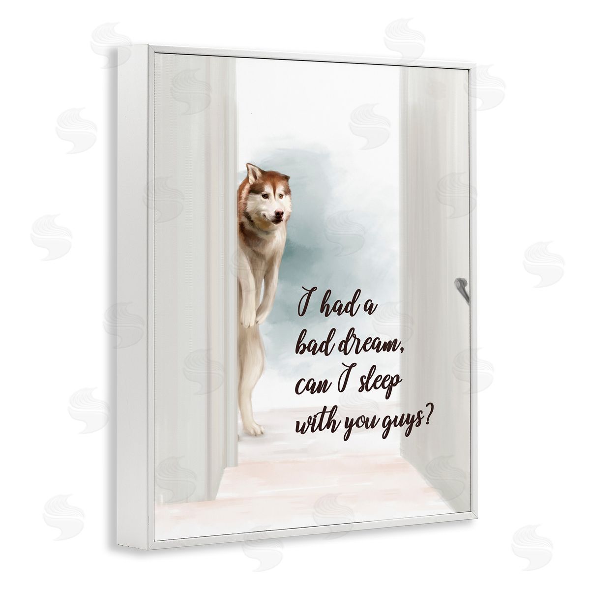 Bad Dream Funny Dog White Frame Print Wall Art, Home Decor by Ziwei Li