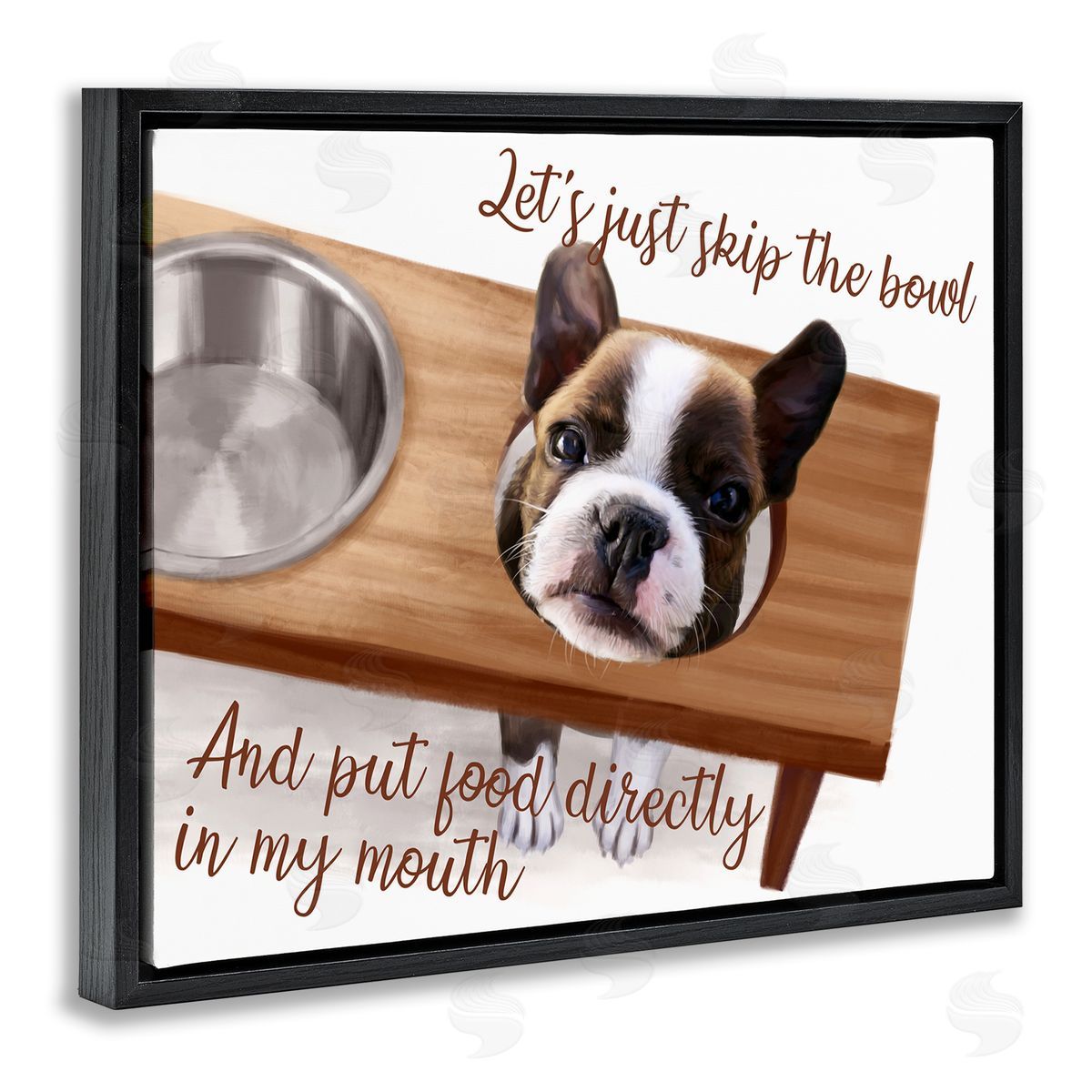 Skip the Bowl Funny Dog Black Floating Frame Canvas Wall Art, Home Decor by Ziwei Li